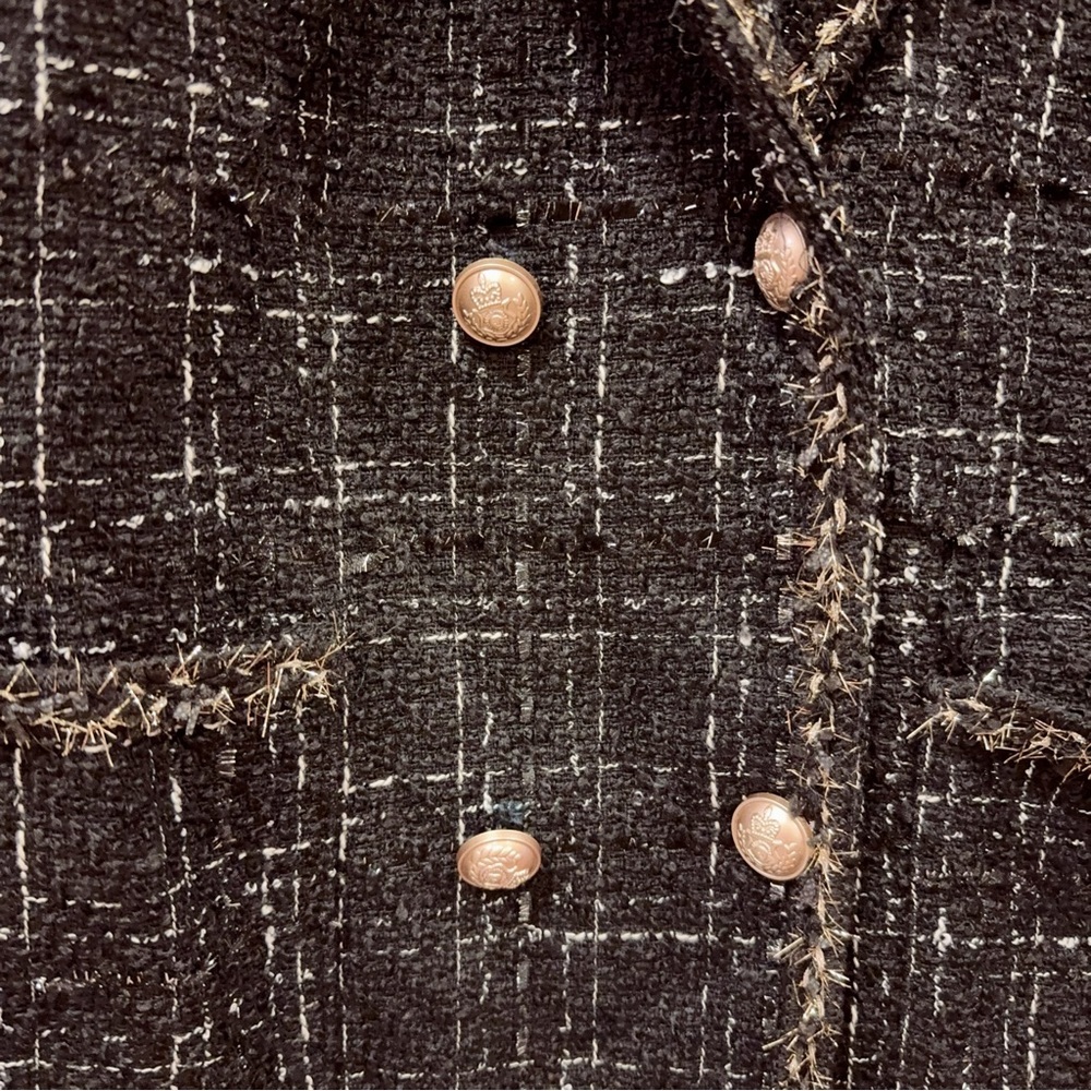 J.ING Abbas Black Double-Breasted Tweed Coat Jacket Blazer Size Small NWT - Picture 8 of 11
